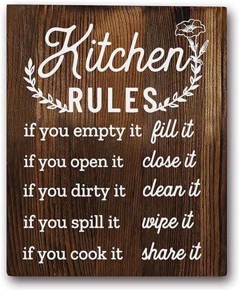 Funny Kitchen Rules Sayings Wall Art Prints 8x10 Wood