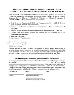 Fillable Online Procuration Pour L Assembl E G N Rale Annuelle Des Membres CASI Fax Email