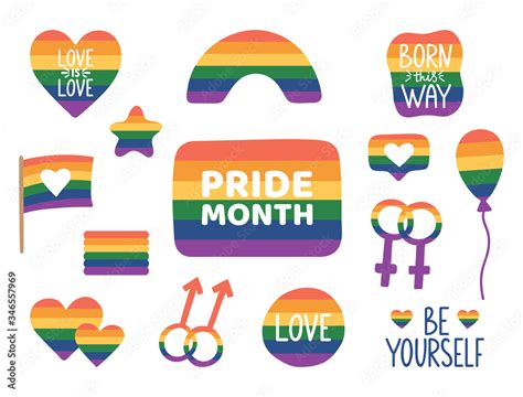 Vecteur Stock Pride Month Hand Drawn Stickers Lgbtq Icon Set With Hand