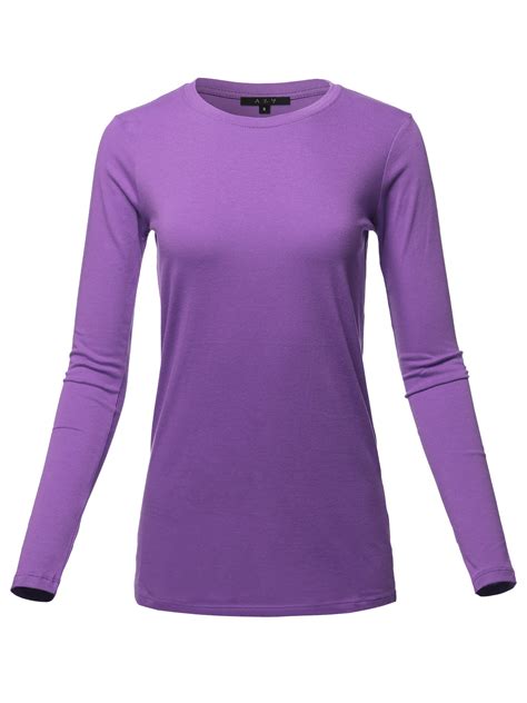 A2y A2y Womens Basic Solid Soft Cotton Long Sleeve Crew Neck Top