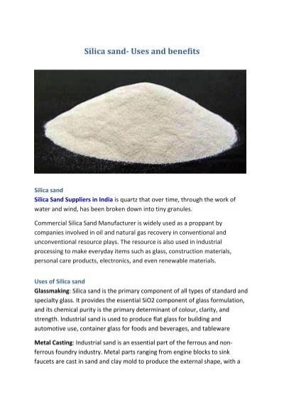 Silica Sand Uses And Benefits