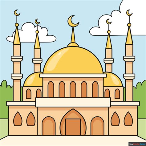 How To Draw A Mosque Really Easy Drawing Tutorial
