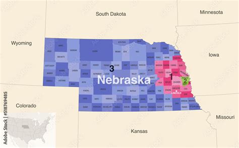 Nebraska State Counties Colored By Congressional Districts Vector Map