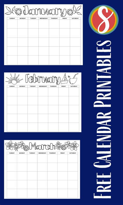 Free Calendar Printables Printable Pages For Each Month — Stevie Doodles