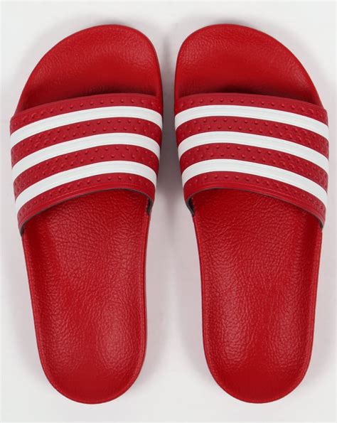 Adidas Adilette Slides Red White Sandals Pool Mens