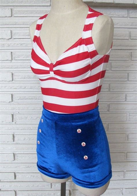 Pin Up Sailor Costume Red And White Striped By Harmonythreads