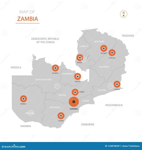 Vector Map Of Zambia High Detailed Country Map With Division Cities