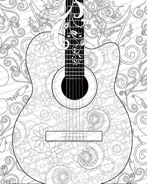 Guitar Flowers Coloring Poster Printable Guitar Coloring Etsy