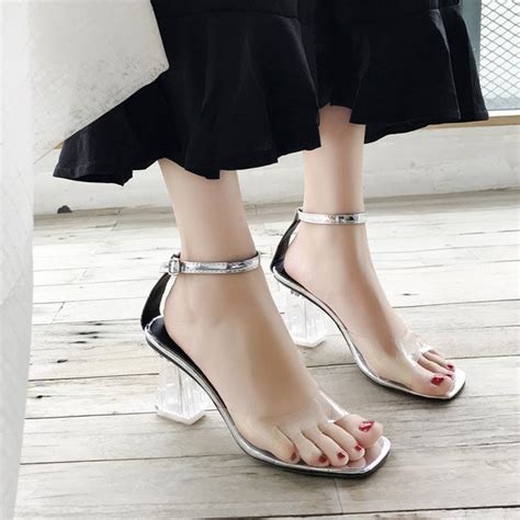 Women Clear Sandals Crystal Slippers Slides High Heels Summer