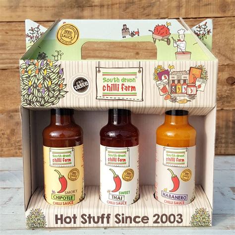 Chilli Sauce T Pack Three Bottle By South Devon Chilli Farm Hot Sauce Packaging Chilli