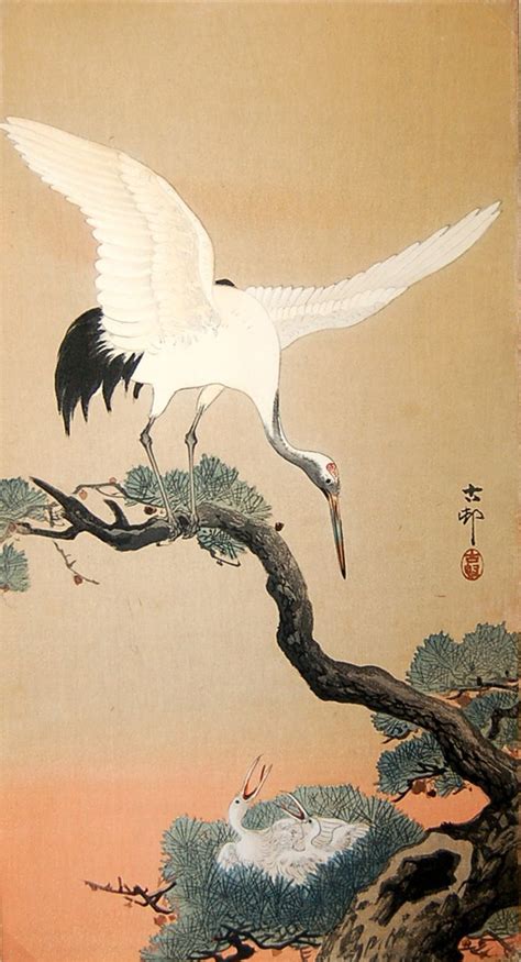 Ohara Koson Crane With Nestlings In Pine Tree Circa 1910 Japanese