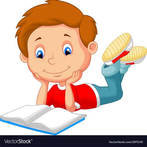 Cute Boy Cartoon Reading Book Royalty Free Vector Image