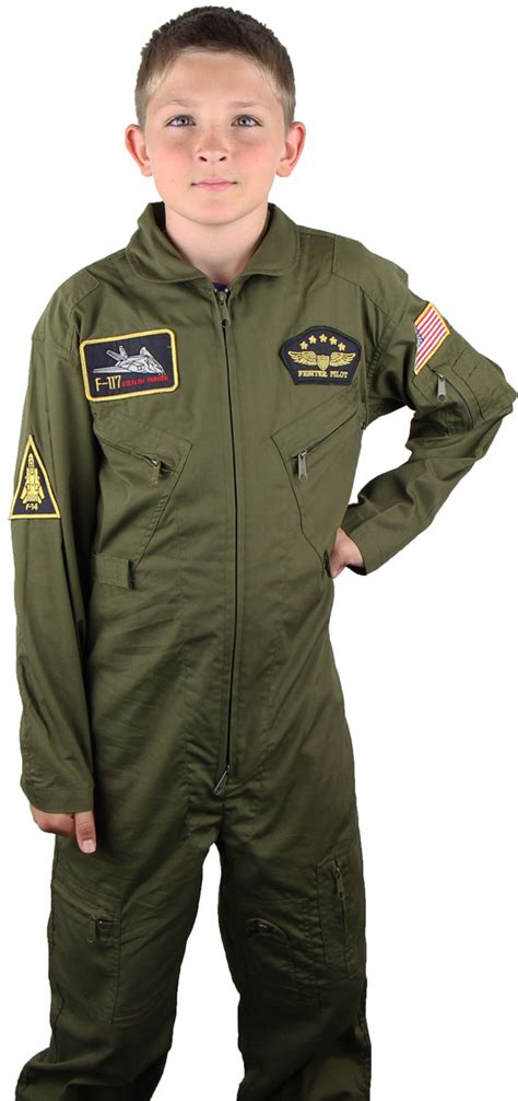 Kids Air Force Style Flight Suit Olive Drab With Patches