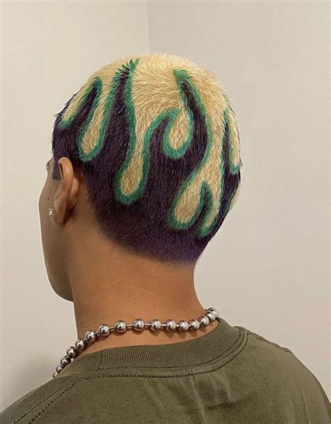 Cool Shaved Head Dyed Hairstyle In 2020 Dyed Hair Men Flame Hair
