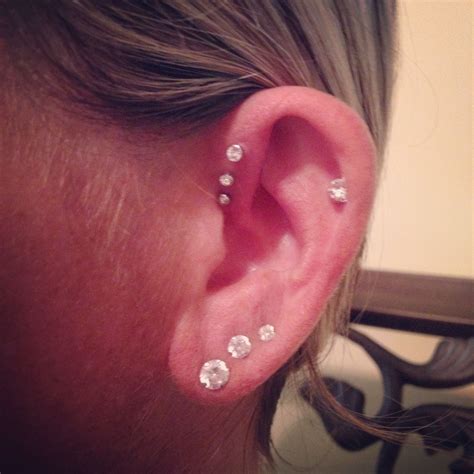 Triple Forward Helix Piercing Fresh Helix With Anatometal Flower And