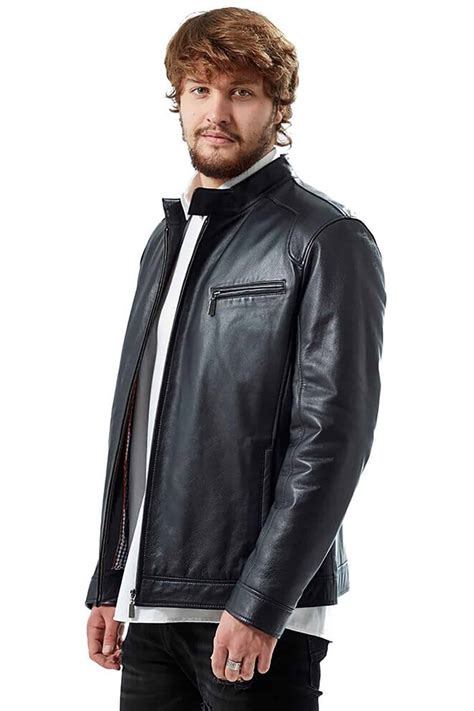 Mens 100 Real Navy Blue Leather Jacket