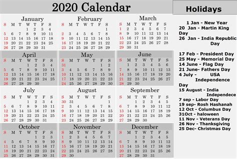 2020 Holiday Calendar Usa Free Printable Free 2020 Printable