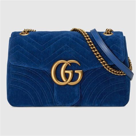 Gucci Marmont Blue Velvet Bag Shoulder Bag Blue Gucci Bag Gucci