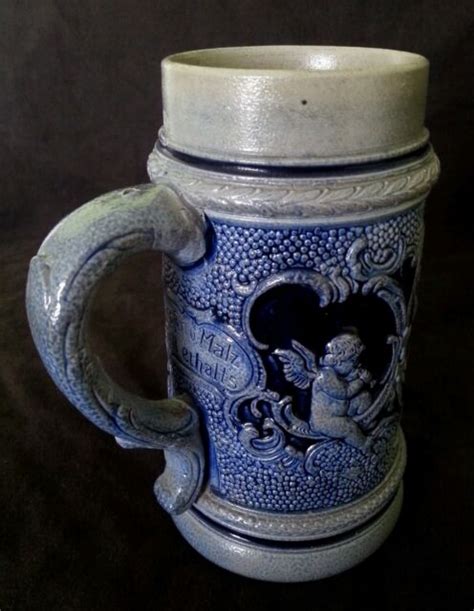 Antique German Stoneware Cobalt Blue Salt Glazed Beer Stein Bierkrug 0 5 L Ebay