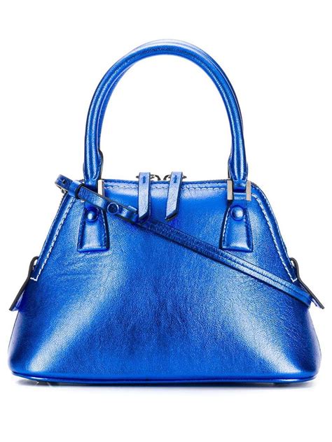 Leather '5ac' micro hand bag with removable and adjustable shoulder strap composition: Maison Margiela 5ac Metallic Mini Bag in Blue - Lyst