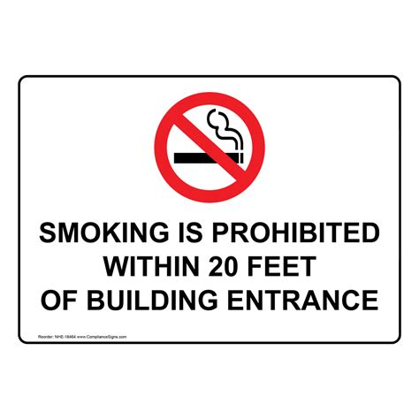 Smoking Is Prohibited Within 20 Feet Entrances Sign Nhe 18464