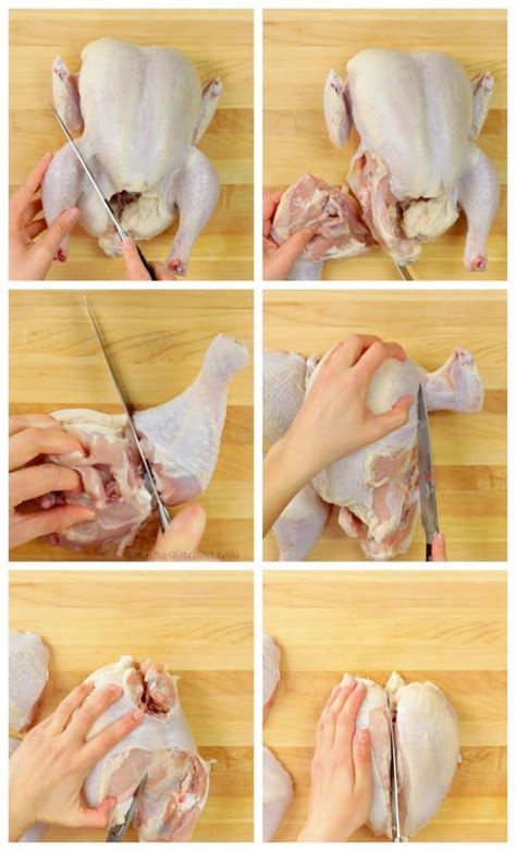 After cutting alongside the neck down to the tailbone on both sides to butterfly the bird, turn the bird with the legs facing away from you. How to Cut Up a Whole Chicken (VIDEO) - NatashasKitchen.com