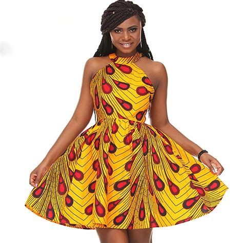 Plus Size Customized Women African Print Dress Knee Length One Shoulder