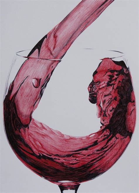 A Drawing Of A Wine Glass With Red Liquid In It