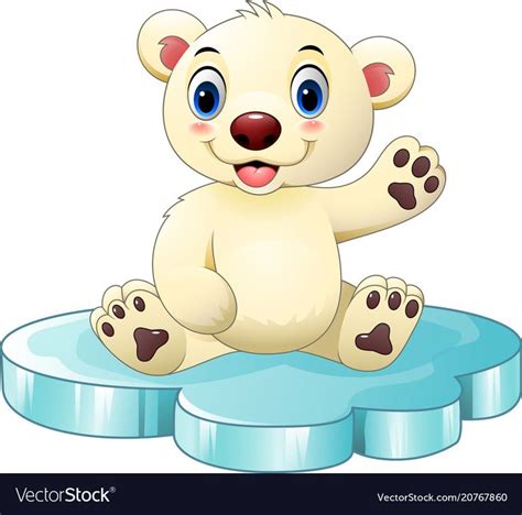 Vector Illustration Of Cartoon Baby Polar Bear Sitting On Floe