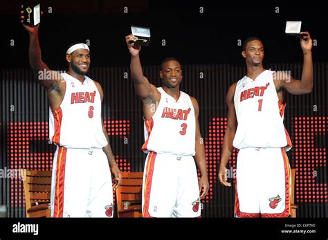 Lebron James Dwyane Wade And Chris Bosh Nbas Miami Heat Welcome Party