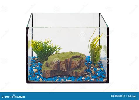 Fish Tank Aquarium With No Water And Fish On White Background Empty