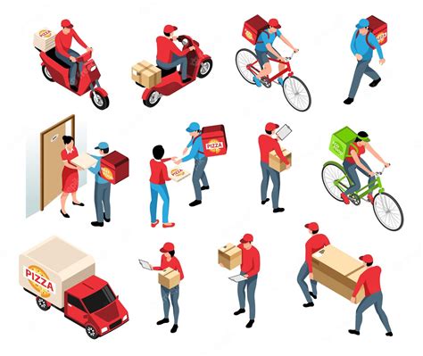 Premium Vector Delivery Isometric Set Of Couriers With Parcels Riding