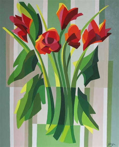Floral Cubist Painting Flowers Iii Novica