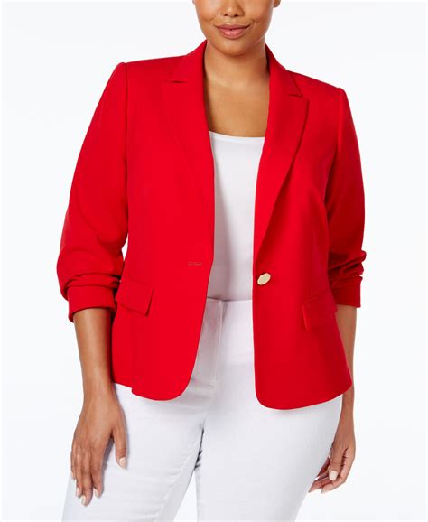 Calvin Klein Plus Size One Button Blazer In Red Lyst