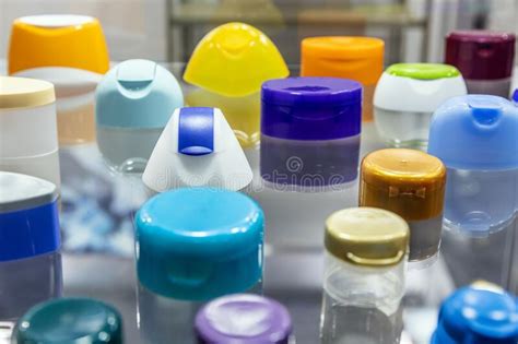 Plastic Lids Of Different Shapes And Purposes In Different Colors Stock