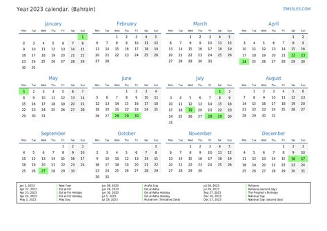 Calendar For 2023 With Holidays In Bahrain Print And Download Calendar