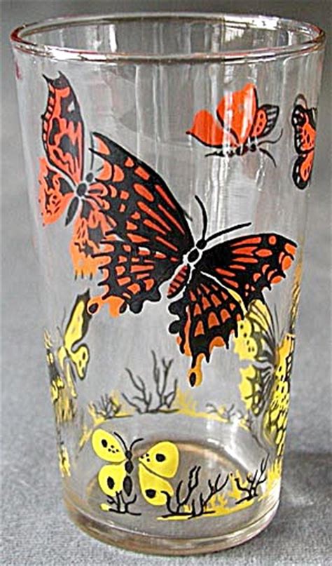 Vintage Butterfly Drinking Glasses Set Of 5 Drinking Glasses~mugs At Silversnow Antiques And More
