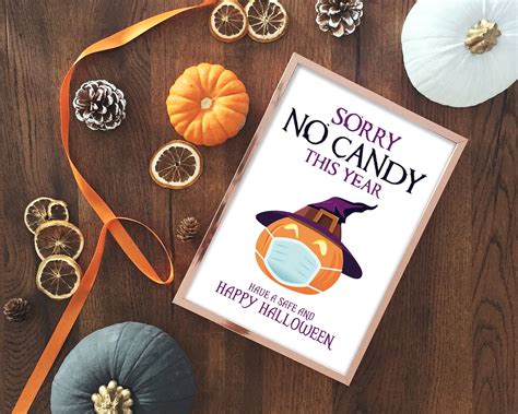 Sorry No Candy Sign Halloween Printable Funny Covid No Trick Etsy