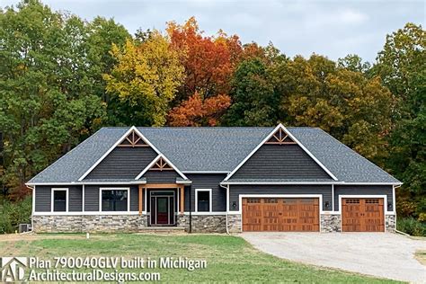 One Story Craftsman House Plan With 3 Car Garage 790040glv