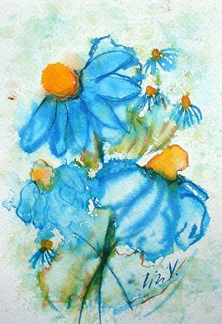 Art Blue Flowers Watercolor Painting By Artist Luiza Vizoli Watercolor