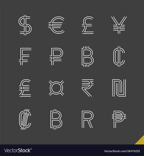 Thin Linear World Currency Symbols Icons Set Vector Image