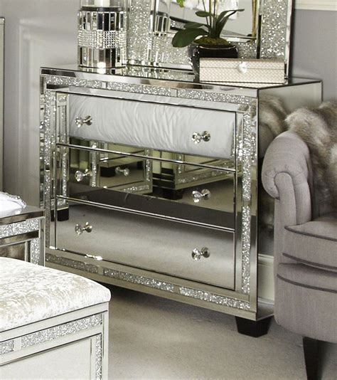 Diamond Crush Sparkle Crystal Mirrored Milano 4 Draw Bedside Chest