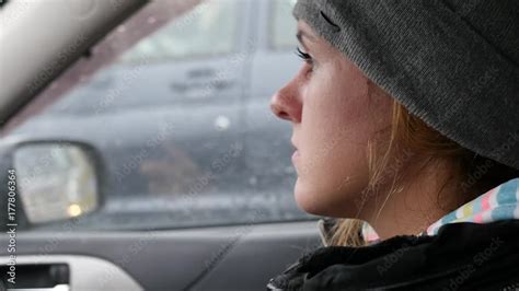 Sad Girl The Passenger Is Traveling In The Car Slowmotion Hd 1920x1080 Stock ビデオ Adobe Stock