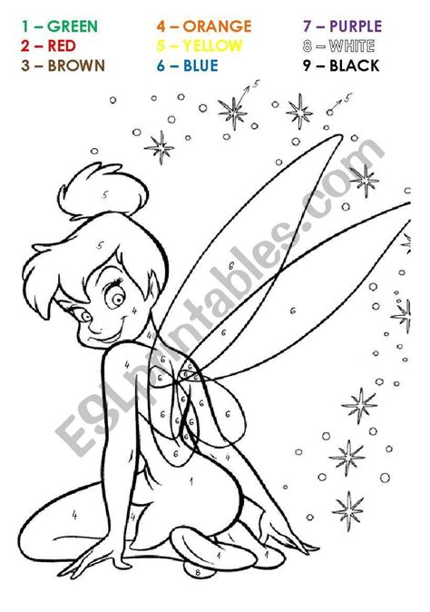 Tinkerbell Colouring Worksheet Colours Vocabulary Green Red