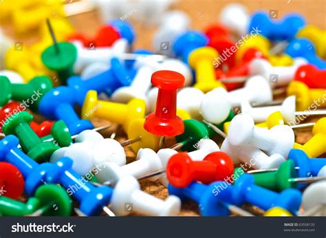 Group Colorful Push Pins On Cork Stock Photo 63558133 Shutterstock