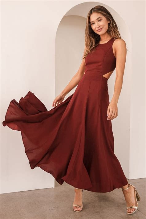 Burgundy Midi Dress Cutout Dress Asymmetrical Dress Lulus