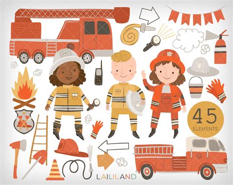 Firefighter Clipart Cute Fireman Clip Art Kids Firefighters Etsy Finland