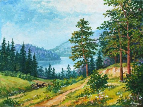 Summer Landscape Oil Painting Forest Meadow Mountain Wall Art Etsy