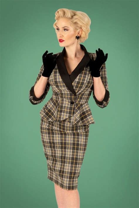 1940s teenage fashion girls 40s millie tartan pencil skirt in grey and mustard £61 01 at