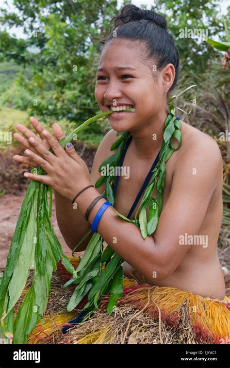Yapese Girl Making Lei Yap Island Federated States Of Micronesia